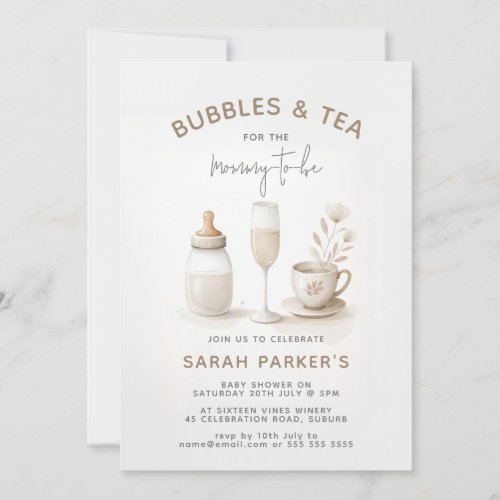 Tea  Champagne Neutral Baby Shower Invitation