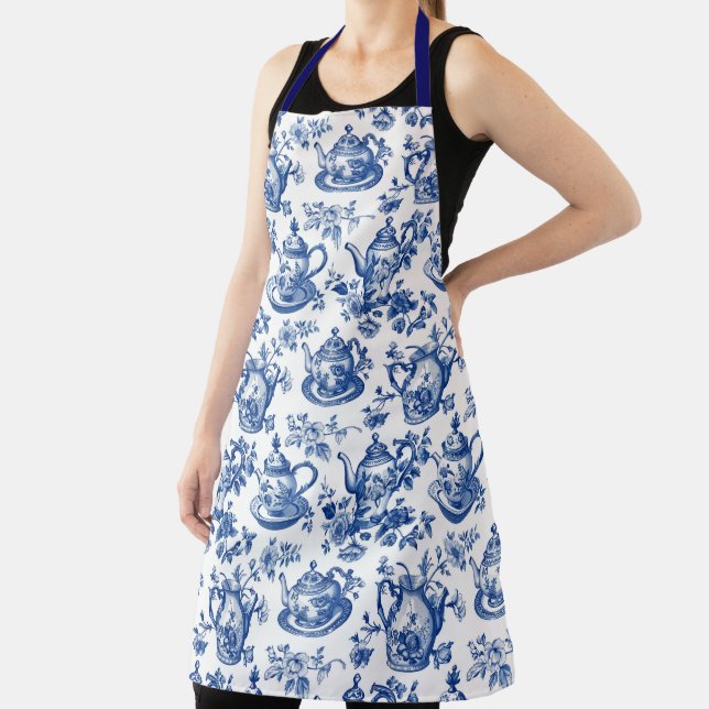 Tea Chinoiserie French Toile Du Jouy Pattern Apron (Insitu)
