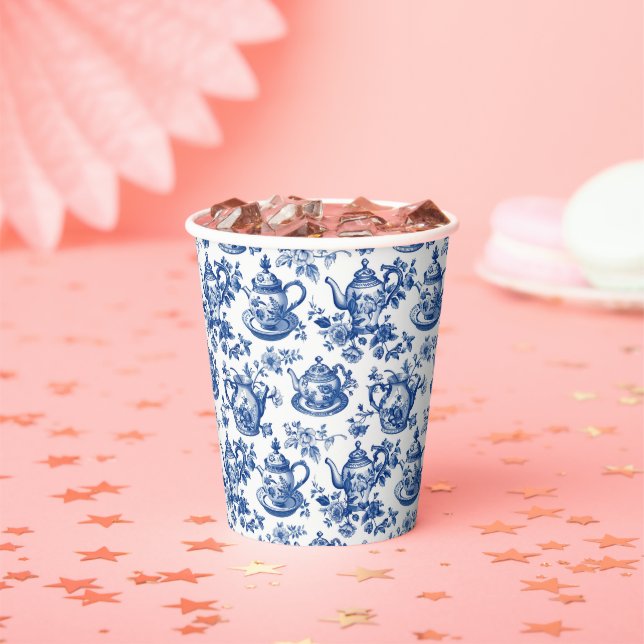 Tea Chinoiserie French Toile Du Jouy Pattern Paper Cups (Insitu)
