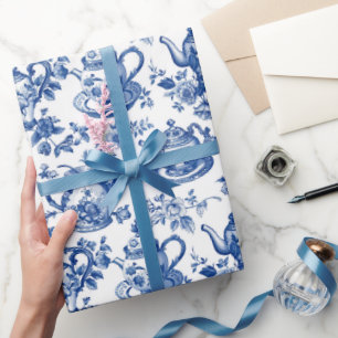 Tea Chinoiserie French Toile Du Jouy Pattern Wrapping Paper