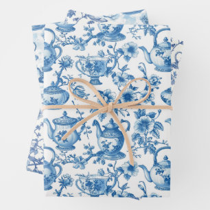 Tea Chinoiserie French Toile Du Jouy Pattern Wrapping Paper Sheets