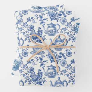 Tea Chinoiserie French Toile Du Jouy Pattern Wrapping Paper Sheets