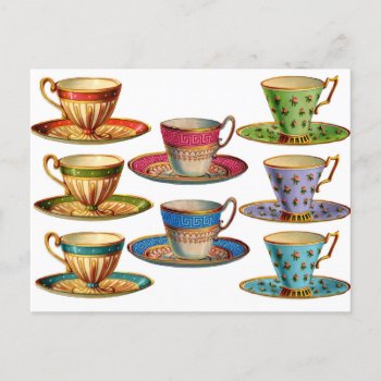 Tea Coffee Cup Mug Vintage Illustration Postcard by LittleLittleDesign at Zazzle