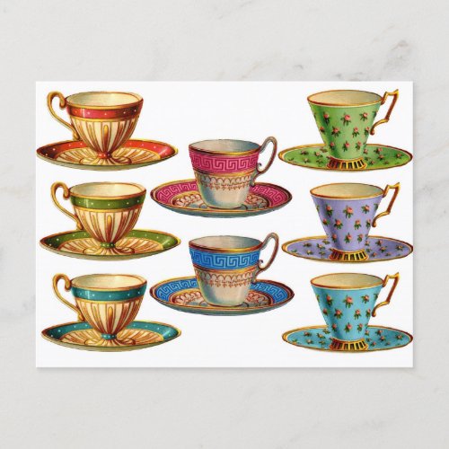 Tea Coffee Cup Mug Vintage Illustration Postcard