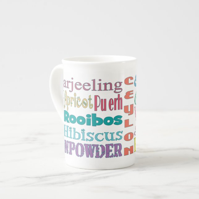 Tea Connoisseur Typography Tea Types Bone China Mug (Front Left)