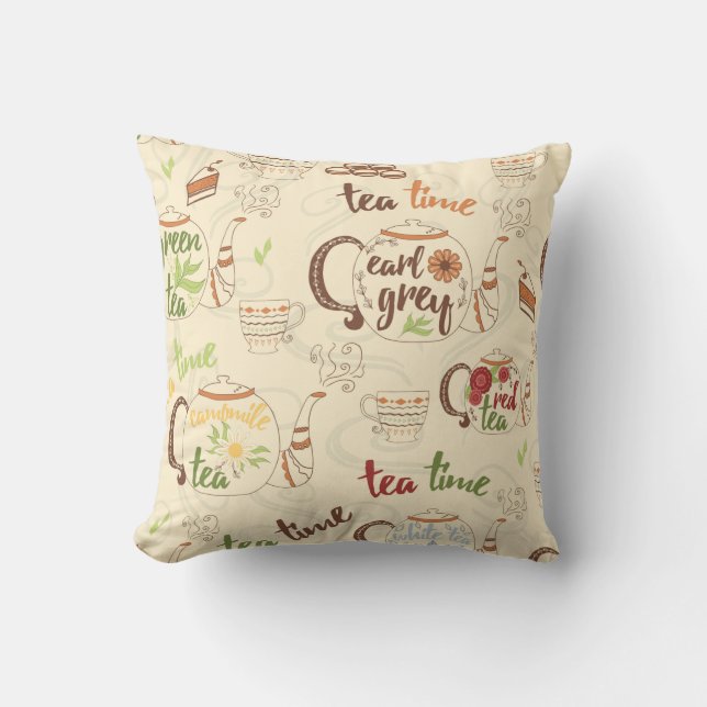 Tea, Cookies and Cake Time Sketch Throw Pillow (Front)