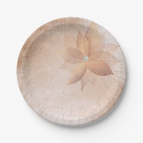 Tea Copper Rose Gold Pastel Pearl Floral Blush Paper Plates