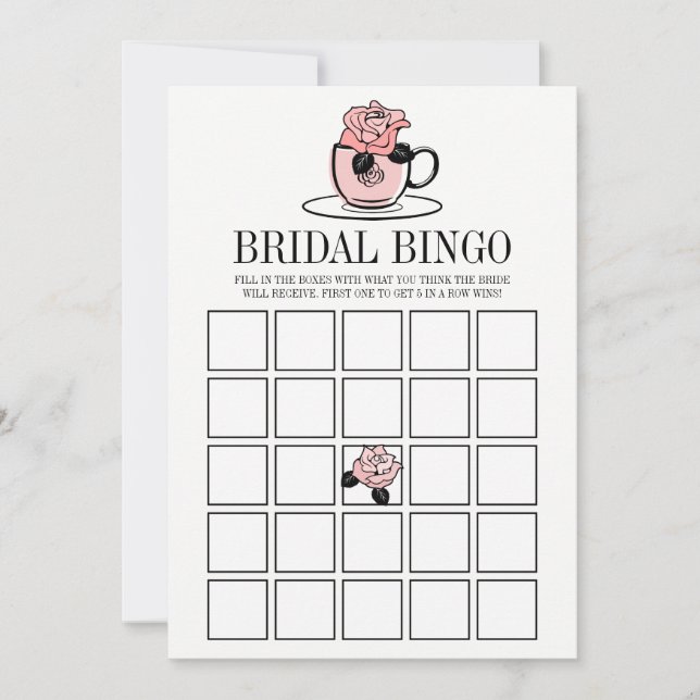 Tea Cup and Flowers Bridal Shower Bingo Game Card (Front)