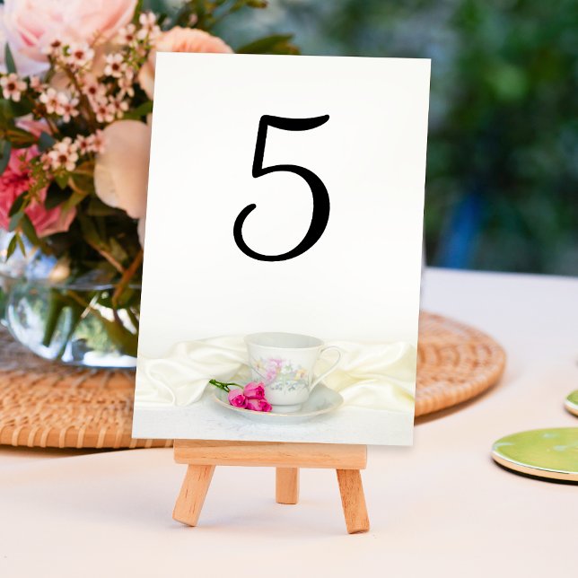 Tea Cup and Pink Roses Wedding Table Number (Creator Uploaded)