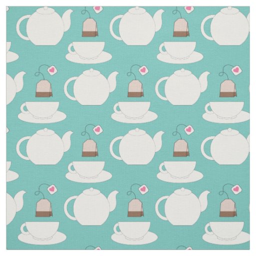Tea Cup and Pot Cute Cafe Barista Fabric