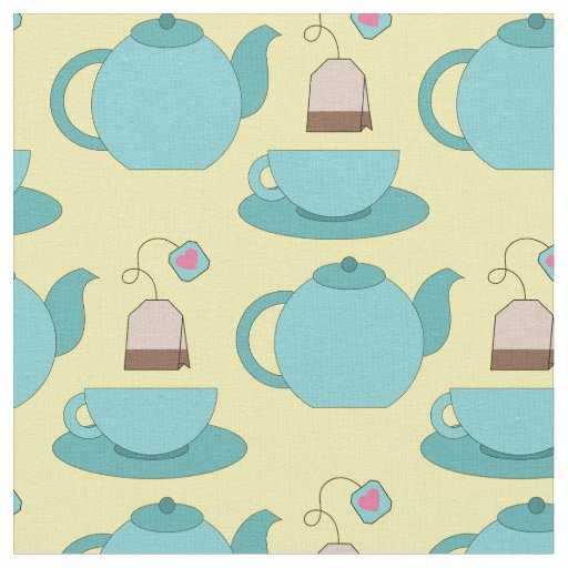 Tea Cup and Pot Cute Cafe Barista Fabric