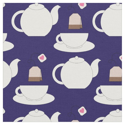 Tea Cup and Pot Cute Cafe Barista Fabric