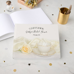 Tea Cup and White Rose Flower Bridal Shower Guest Book