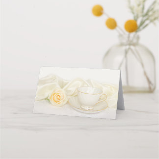 Tea Cup and White Rose Wedding Charity Favors Place Card