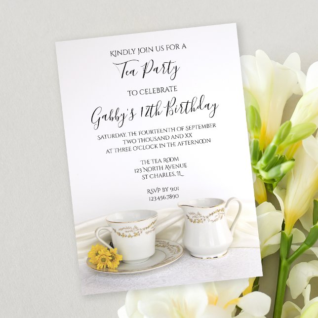 Tea Cup and Yellow Daisies Birthday Tea Party Invitation (Creator Uploaded)
