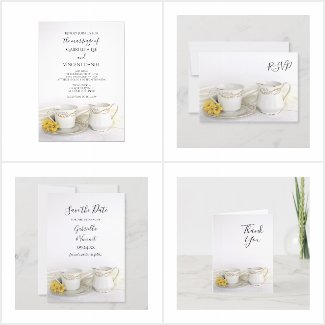 Tea Cup and Yellow Daisies Wedding Stationery