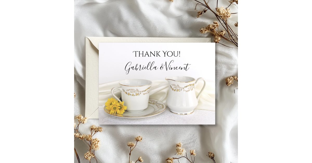 Tea Cup and Yellow Daisies Wedding Thank You Note | Zazzle