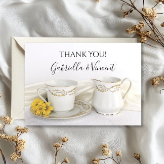 Tea Cup and Yellow Daisies Wedding Thank You Note Card