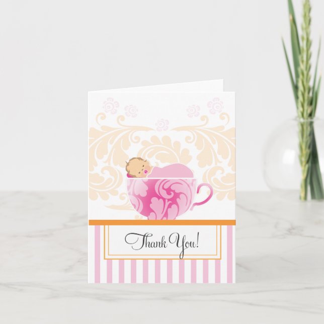 Tea Cup Baby Shower Thank You Card (Front)