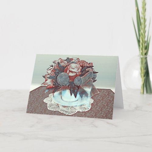 Tea Cup Bouquet _ Red and Blue Thank You Card