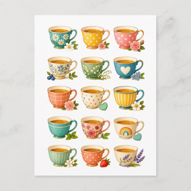 Tea Cup Collage Postcard (Front)