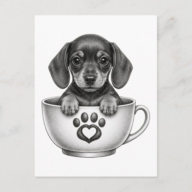 Tea Cup Dachshund Puppy  Holiday Postcard (Front)