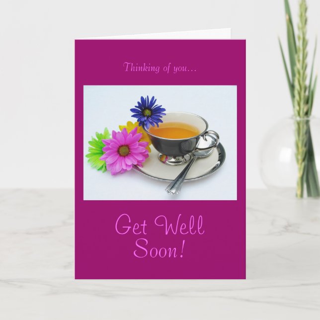Tea cup & daisies: Get well soon! Card (Front)