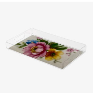 Tea Cup Floral Bouquet Acrylic Tray