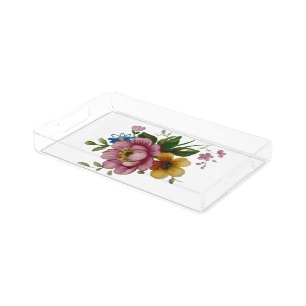 Tea Cup Floral Bouquet Acrylic Tray