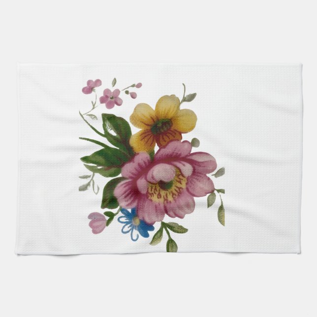 Tea Cup Floral Bouquet  Kitchen Towel (Horizontal)