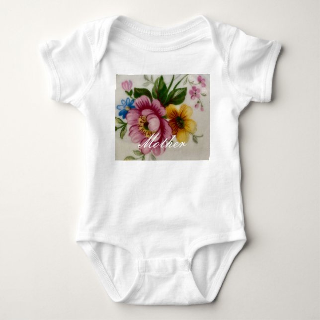 Tea Cup Floral Bouquet T-Shirt Baby Bodysuit (Front)
