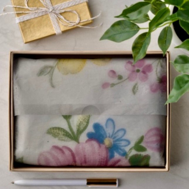 Tea Cup Floral Bouquet Tissue Paper (Custom Tissue Paper Size: 10" x 14”.  10lb & 18lb paper.  )