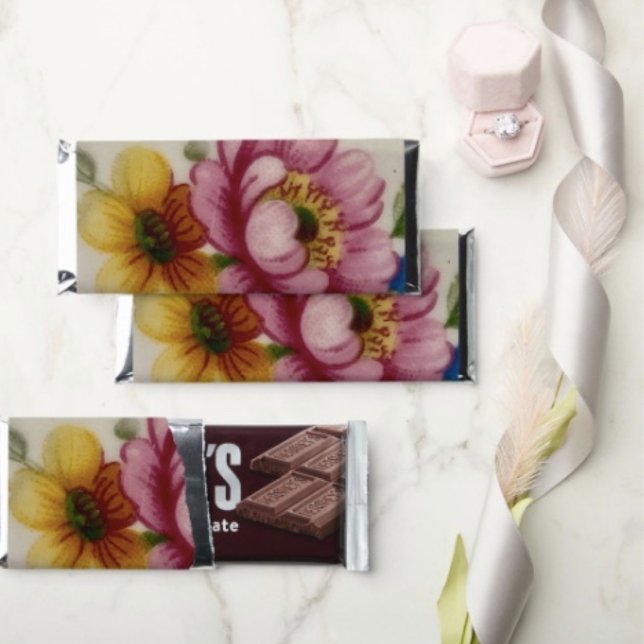 Tea Cup Floral Hershey's Chocolate Bars (1.55 oz.) (Hershey’s Chocolate Bars D:5.5"w x 2.25”h. Standard 1.55 oz made in the USA. Kosher ⓊD
)
