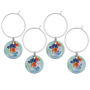 TEA CUP PANSIES WEDDING GIFT WINE GLASS CHARM