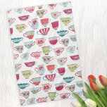 Tea Cup Pattern Kitchen Towel<br><div class="desc">A modern take on pretty vintage bone china or porcelain tea cups. Put the kettle on!  Original art by Nic Squirrell.</div>