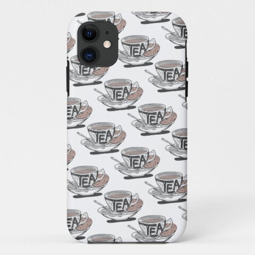 tea cup PATTERN WITH SPOON ALL TRANS iPhone 11 Case