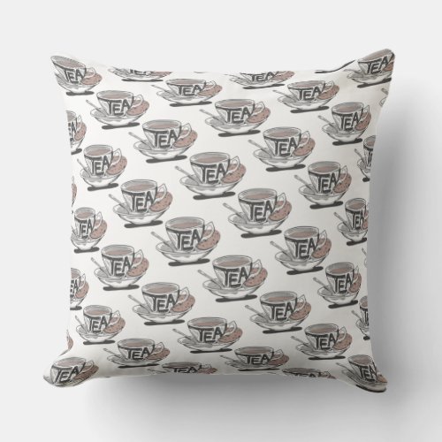 tea cup PATTERN WITH SPOON ALL TRANS Throw Pillow