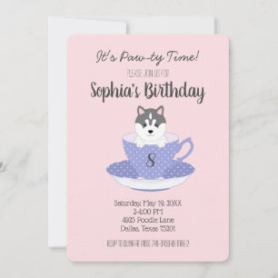 Tea Cup Puppy Birthday Party Invitations