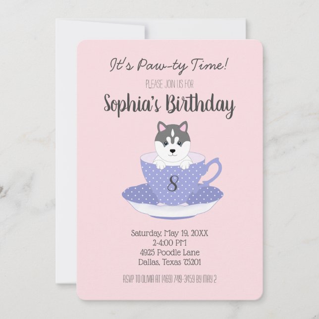 Tea Cup Puppy Birthday Party Invitations (Front)