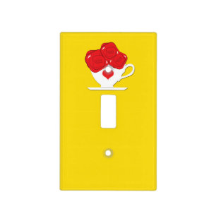 Tea Cup & Red Roses Yellow Light Switch Cover