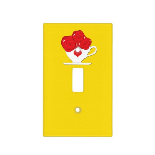 Tea Cup  Red Roses Yellow Light Switch Cover