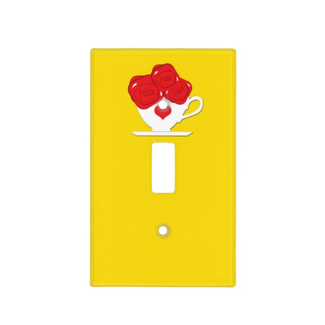 Tea Cup & Red Roses Yellow Light Switch Cover (Front)