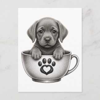 Tea Cup Silver Labrador Retriever Puppy Holiday Postcard