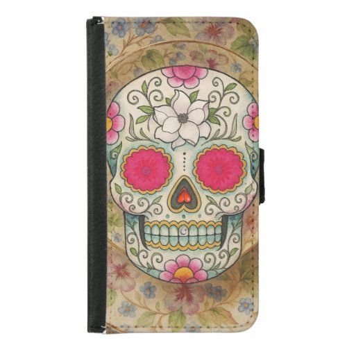 Tea Cup Sugar Skull Samsung Galaxy S5 Wallet Case