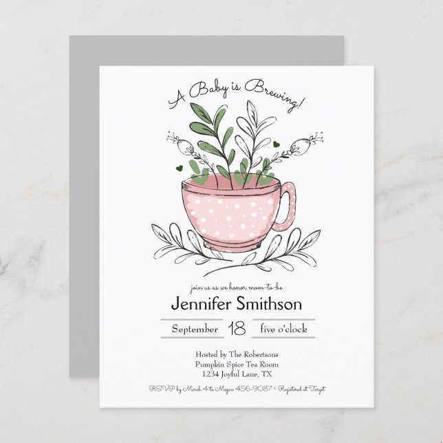 Tea Cup Tea Party Baby Shower Budget Invitations (Front/Back)