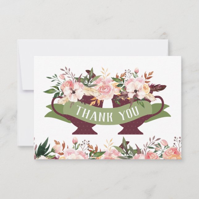 Tea Cup Thank You Card with Flowers (Front)