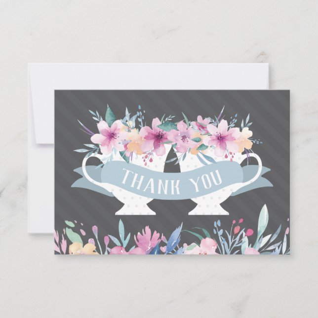 Tea Cup Thank You Card with Flowers (Front)