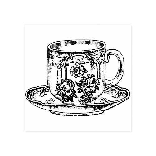 Tea Cup Vintage Art Rubber Stamp  