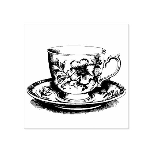 Tea Cup Vintage Art Rubber Stamp  