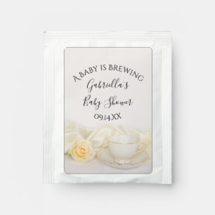 Tea Cup White Rose Baby is Brewing Shower Favor Tea Bag Drink Mix